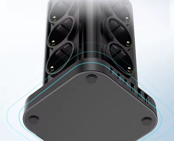 Wieża zasilająca Perys 12x Gniazdo + 3x USB 3.8A + 3x USB-C | Przedłużacz pionowy 2m z zabezpieczeniem przeciwprzepięciowym